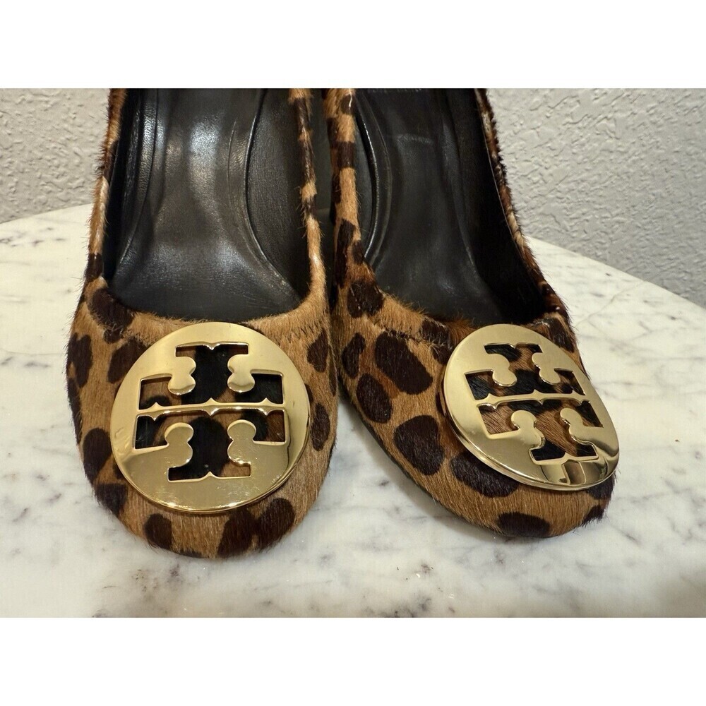 Tory Burch Calf Leather Sally Wedge Leopard Print Round Toe Heel Sz 6 Maybe - Picture 8 of 12